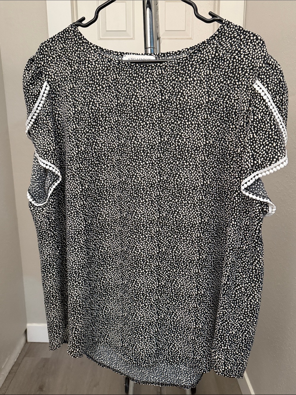 Black & White Dot Ruffle Sleeve Blouse